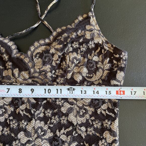 Hugo Buscati Mini Dress Medium Brown Lace Dark Fairy Babydoll Goth Y2K Vtg USA - Picture 10 of 11